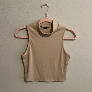 SHEIN Tan Crop Tank Top with Collar